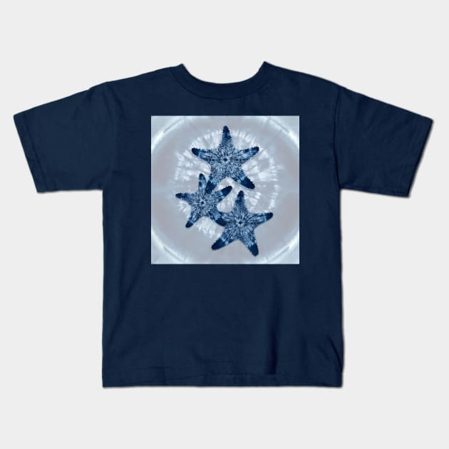 Sea Star Mandala Indigo Blue Tie Dye Kids T-Shirt by LittleBean